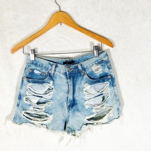 High waisted pocket distressed shorts
